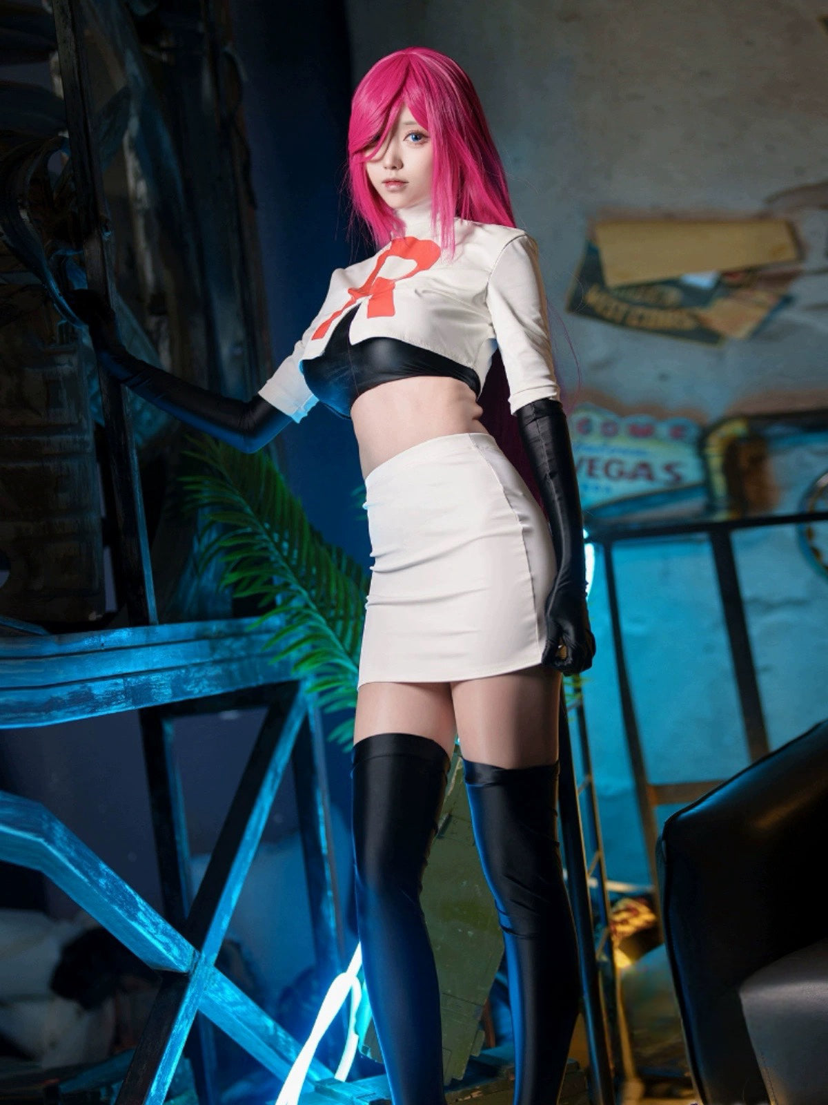 Anime Team Rocket Spandex Leather Cosplay Costume Set with Gloves and Skirt - Nix Guide To