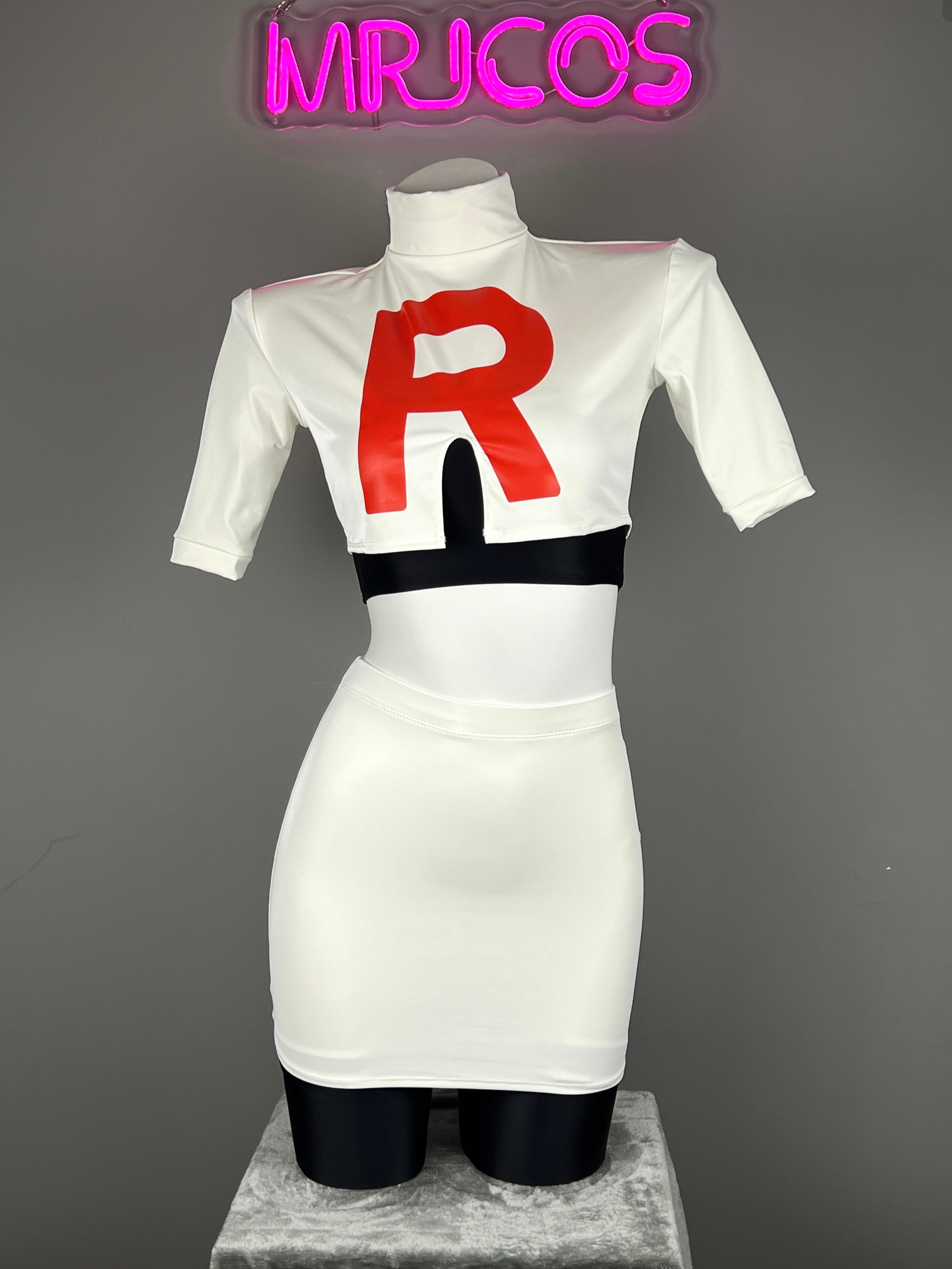 Anime Team Rocket Spandex Leather Cosplay Costume Set with Gloves and Skirt - Nix Guide To