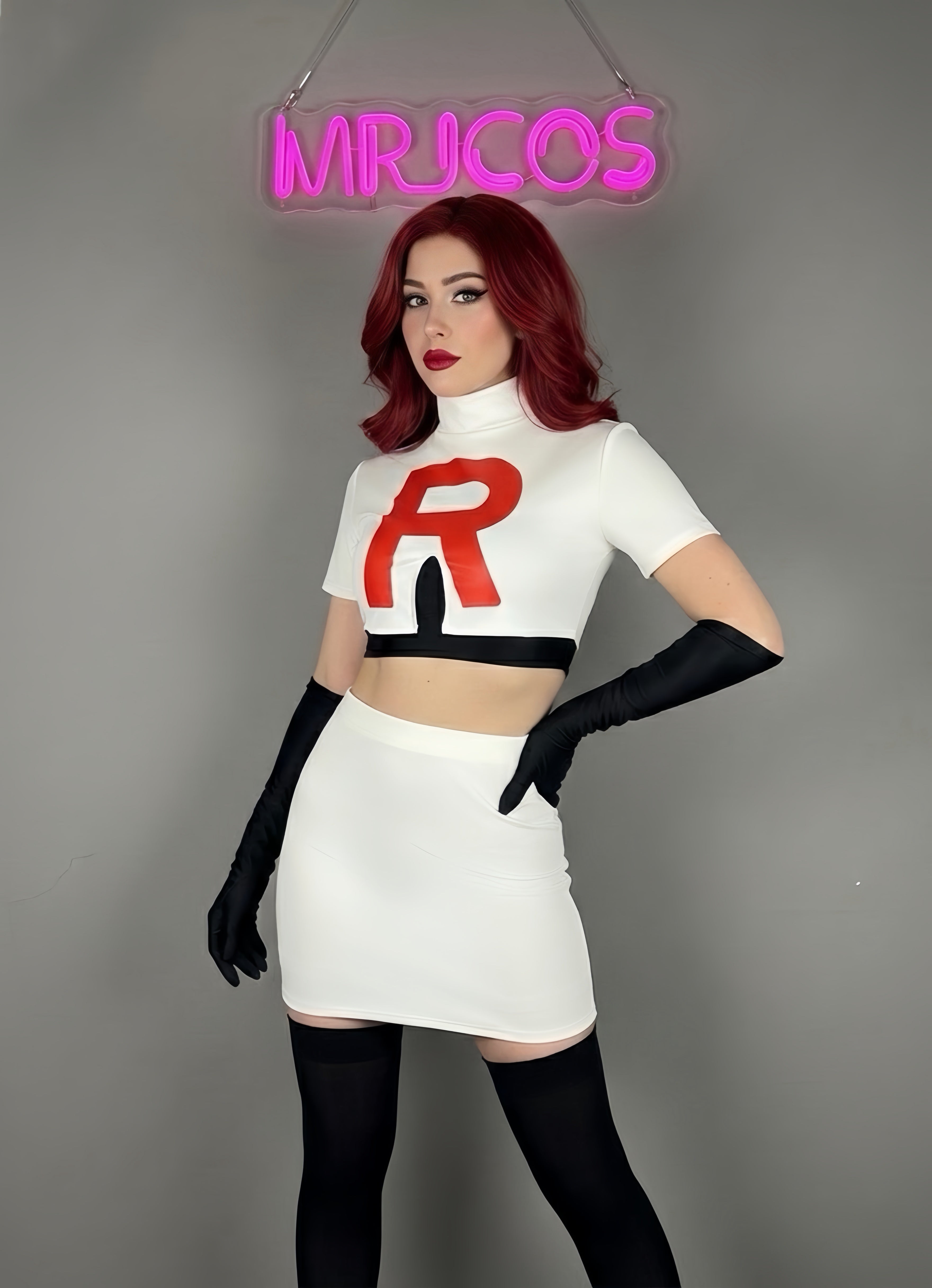 Anime Team Rocket Spandex Leather Cosplay Costume Set with Gloves and Skirt - Nix Guide To
