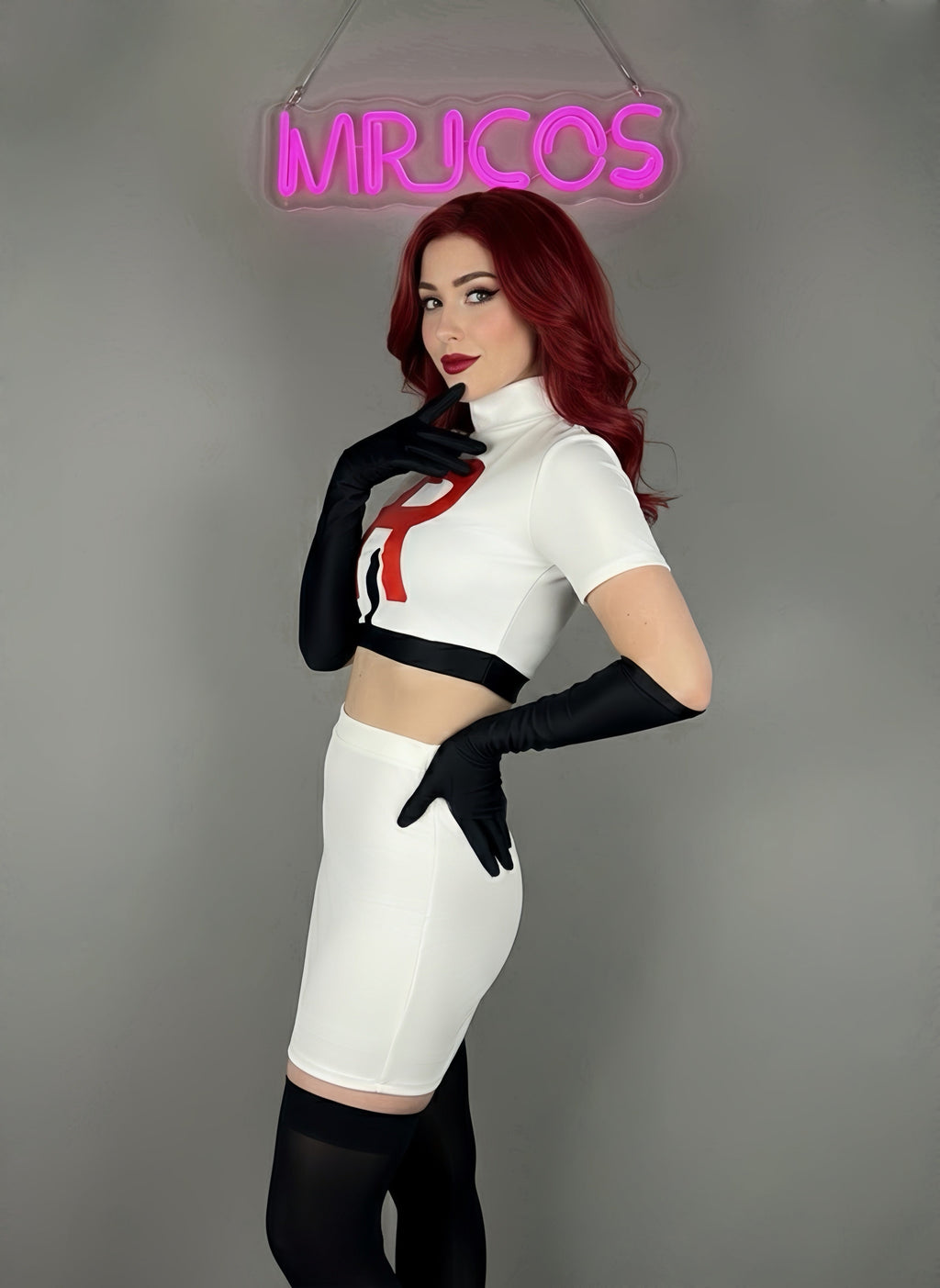 Anime Team Rocket Spandex Leather Cosplay Costume Set with Gloves and Skirt - Nix Guide To