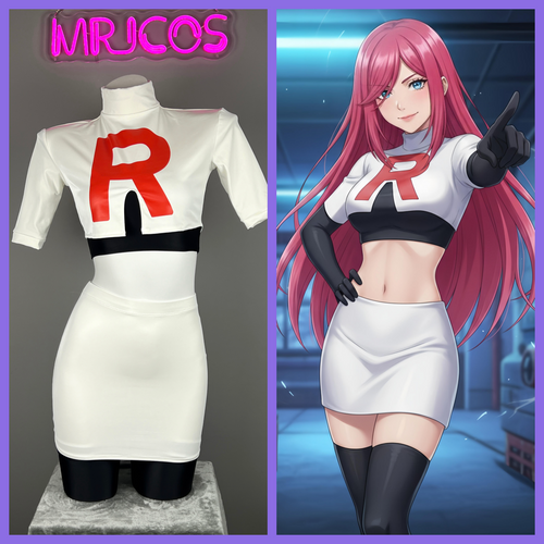 Anime Team Rocket Spandex Leather Cosplay Costume Set with Gloves and Skirt - Nix Guide To