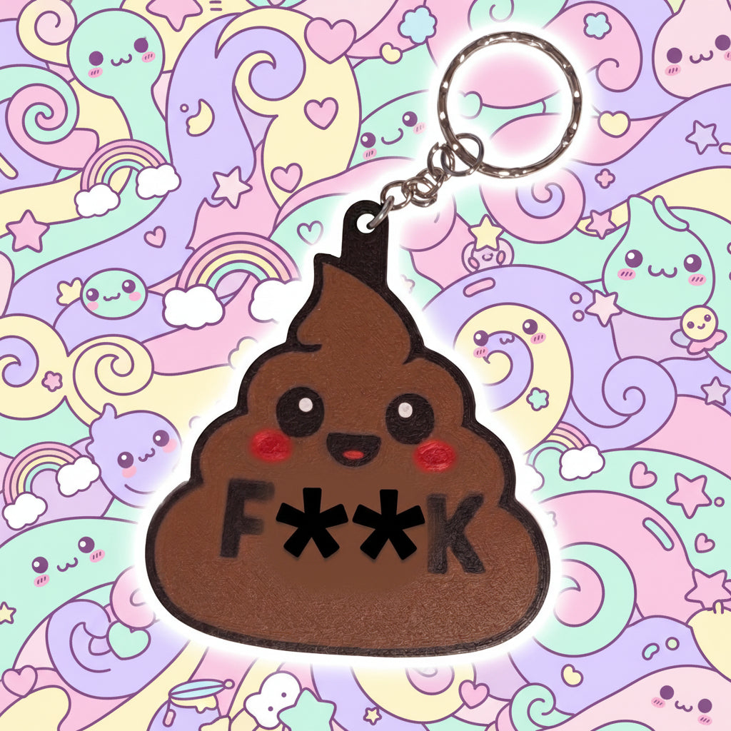 3D Printed Kawaii Poop "F*ck" Novelty Keychain | Humorous Gag Gift - Nix Guide To
